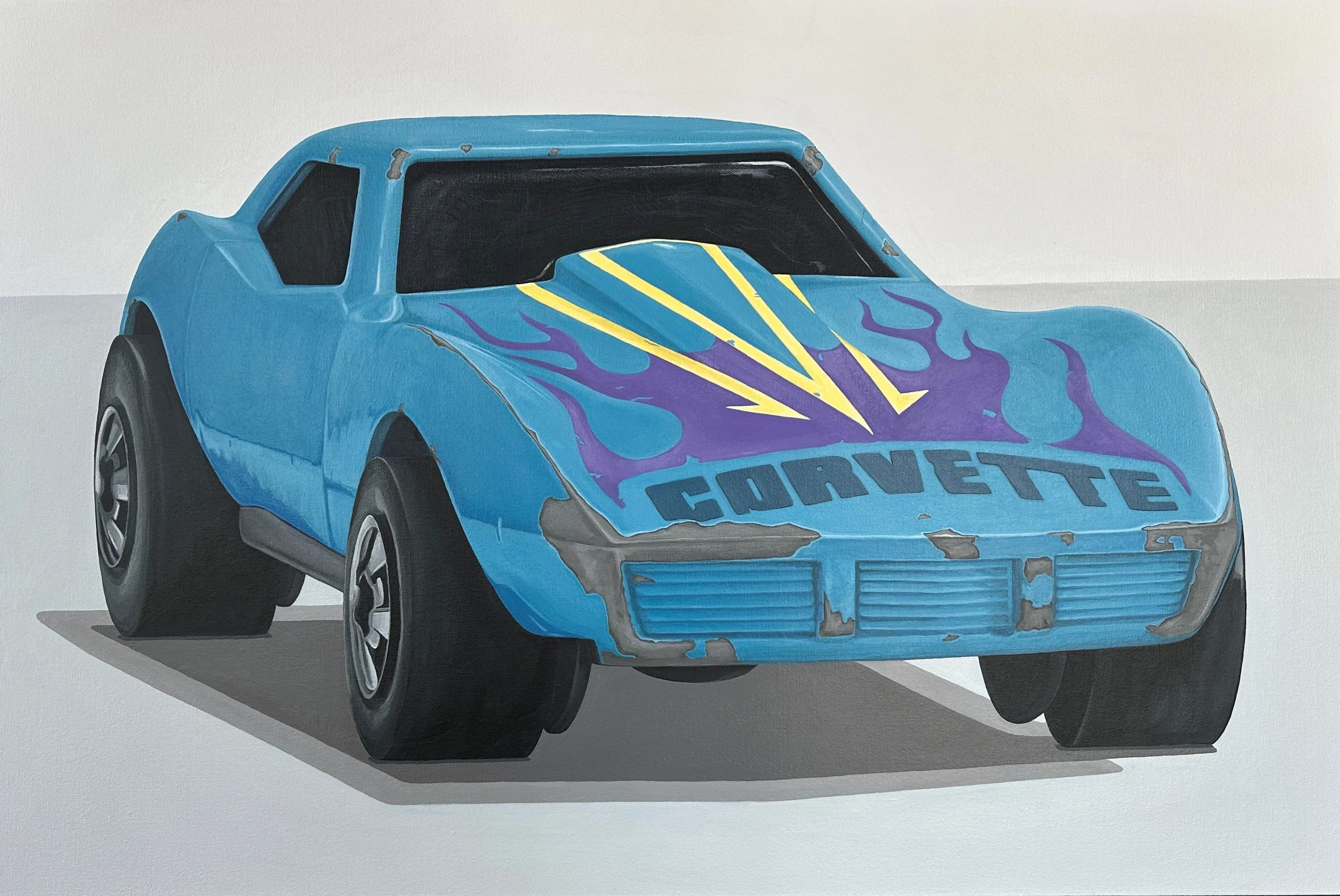 Corvette Crush, a large vintage toy car painting by Nicci Sevier